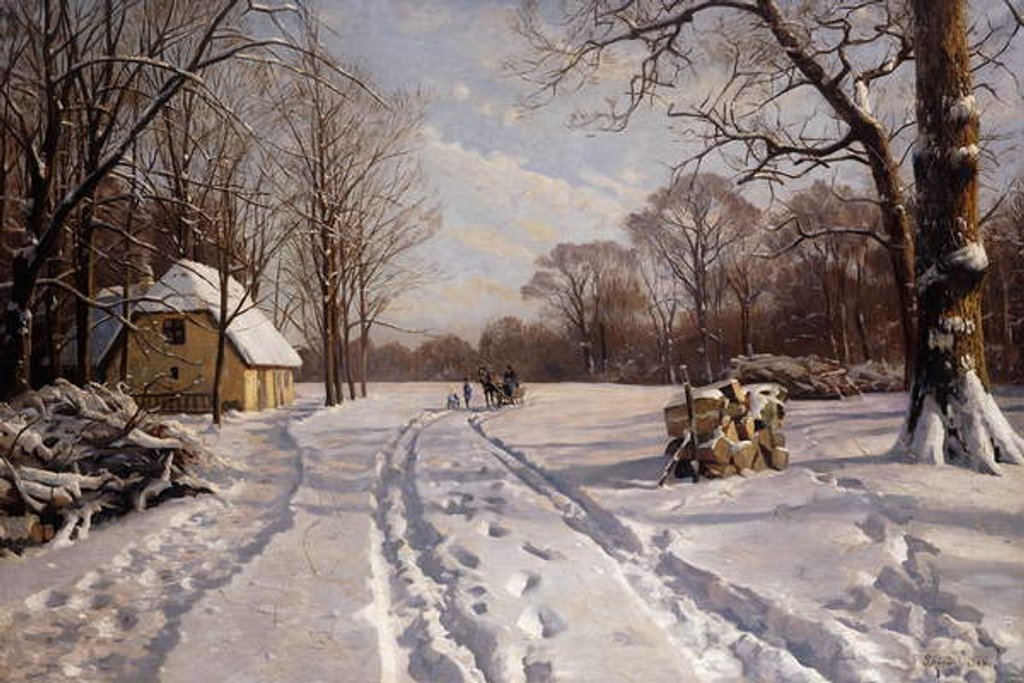 Detail of A Sleigh Ride through a Winter Landscape, 1915 by Peder Monsted