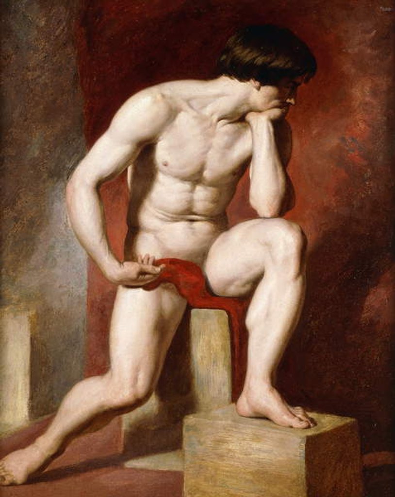 Detail of A Male Nude, seated full-length by William Etty