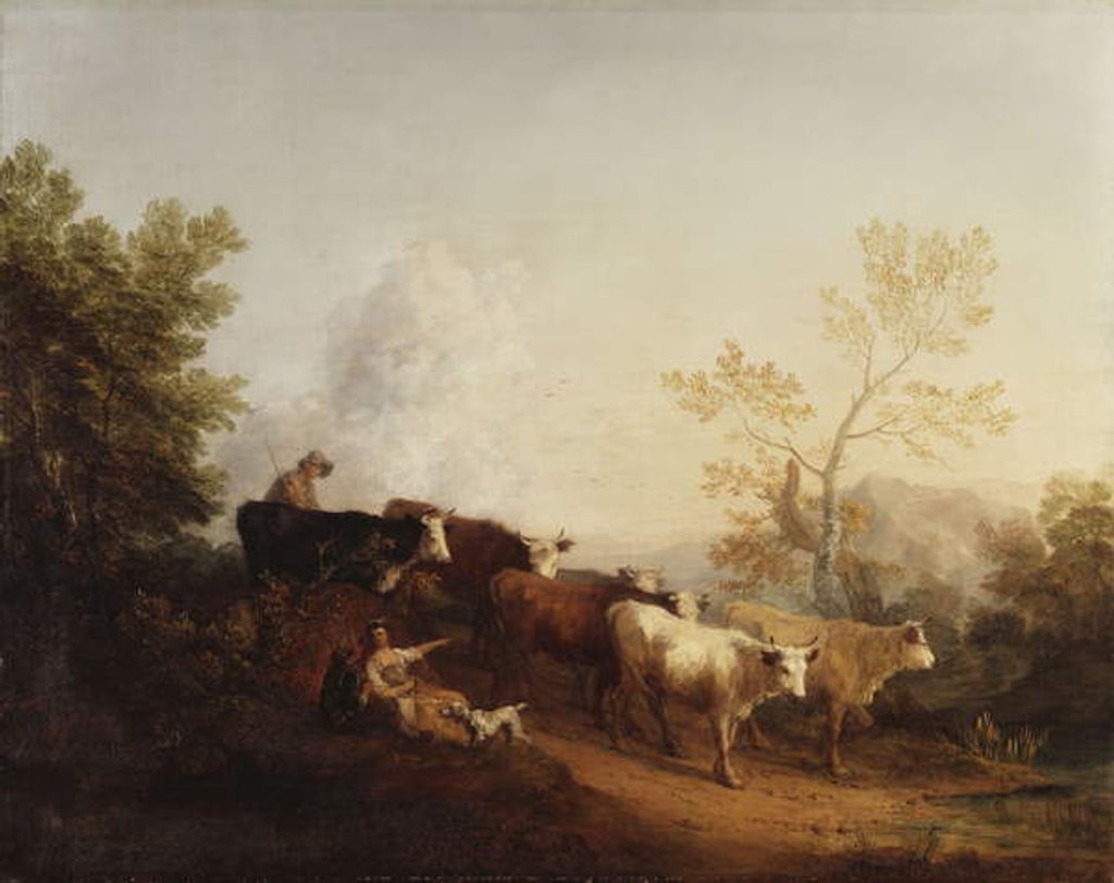 Detail of Evening; A Landscape with Cattle returning Home by Thomas Gainsborough