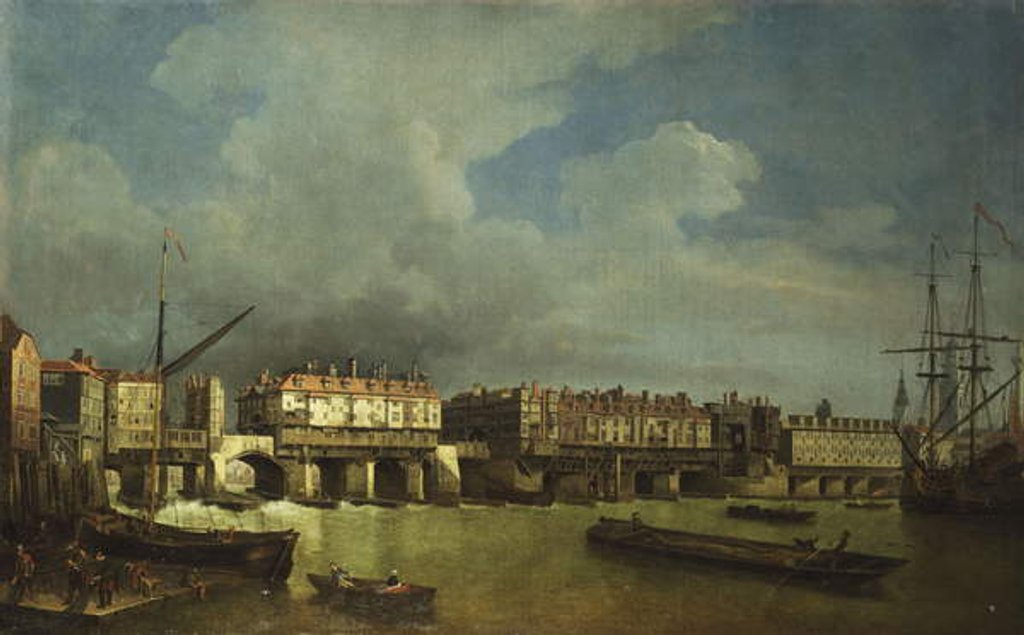 Detail of A View of Old London Bridge with Barges on the Thames by Samuel Scott