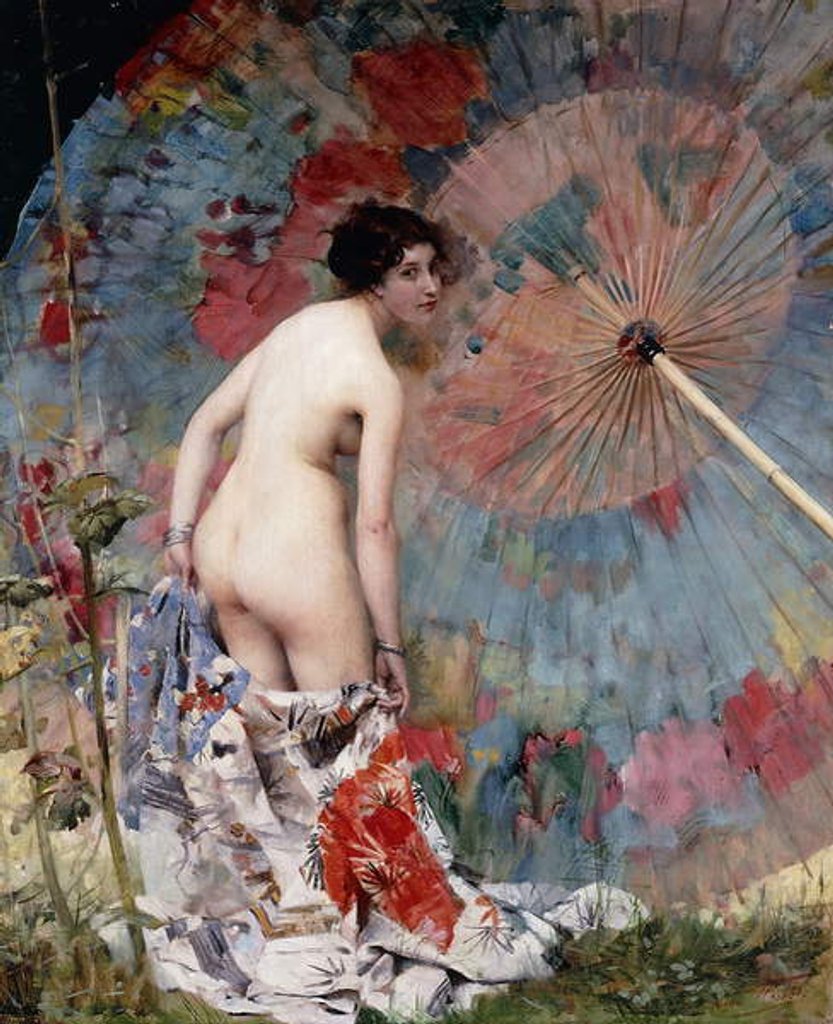 Detail of Young Woman and Parasol; Jeune Femme au Parasol by Aime Nicolas Morot