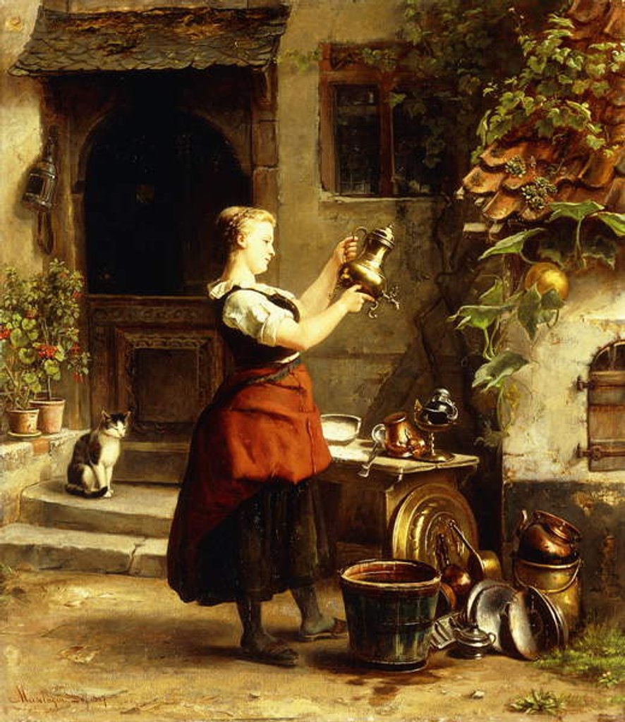 Detail of The Kitchen Maid's Mirror, 1867 by Johannes Moeselagen