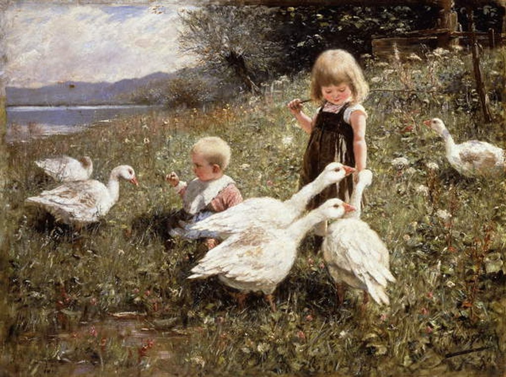 Detail of Feeding Geese; Gansefutterung, 1890 by Alexander Koester