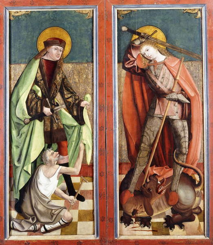 Saint Martin and the Beggar; and Saint George and the Dragon - the wings of an altarpiece by Johann Koerbecke