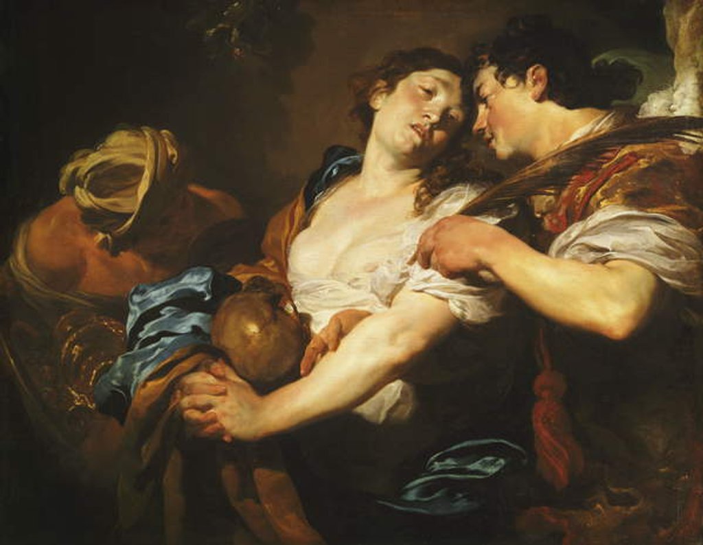 Detail of A repentant Sinner turning away from Temptation and offered a Palm of Salvation by an Angel by Johann Liss