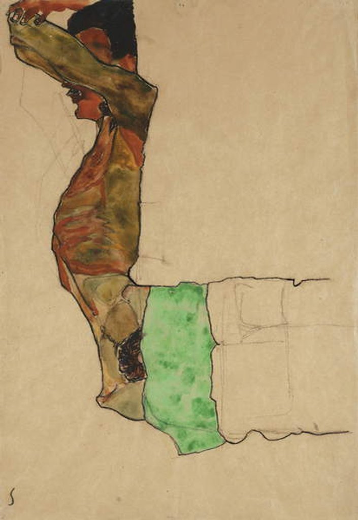 Detail of Reclining Male Nude with Green Cloth by Egon Schiele