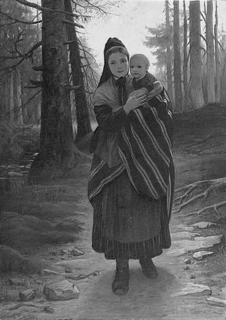 Detail of Mother and child on a wooded path by Gustav Adolph Spangenberg