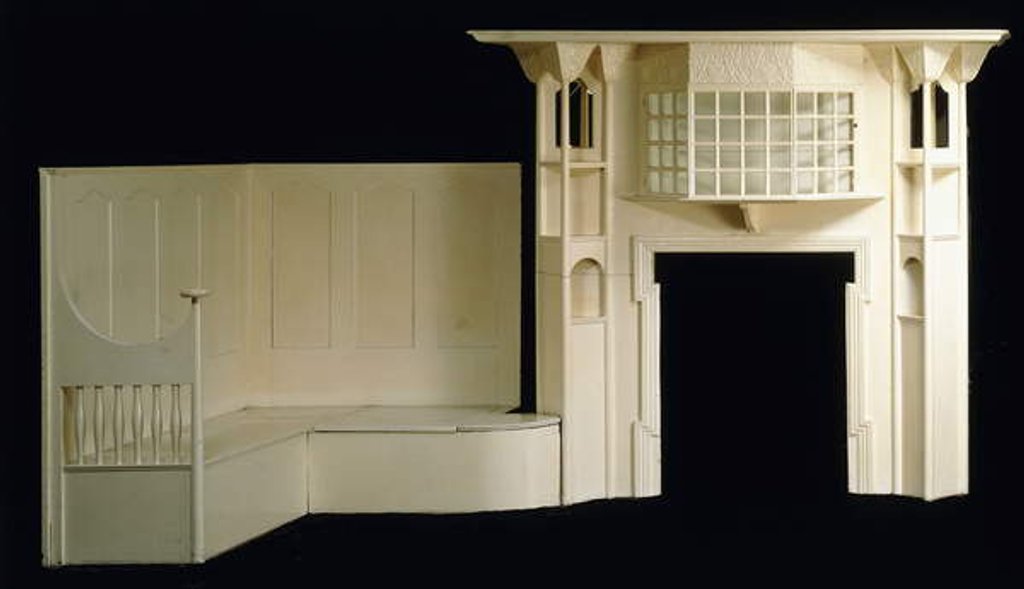 Detail of A painted wood fire surround and inglenook designed for Glencrutchery House, Douglas, circa 1897, c.1897 by Mackay Hugh Baillie Scott