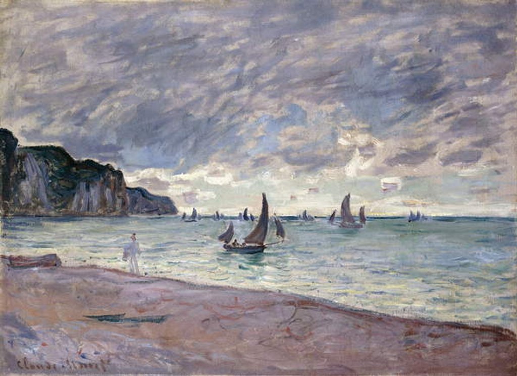 Detail of Fishing Boats in front of the Beach and Cliffs of Pourville, 1882 by Claude Monet