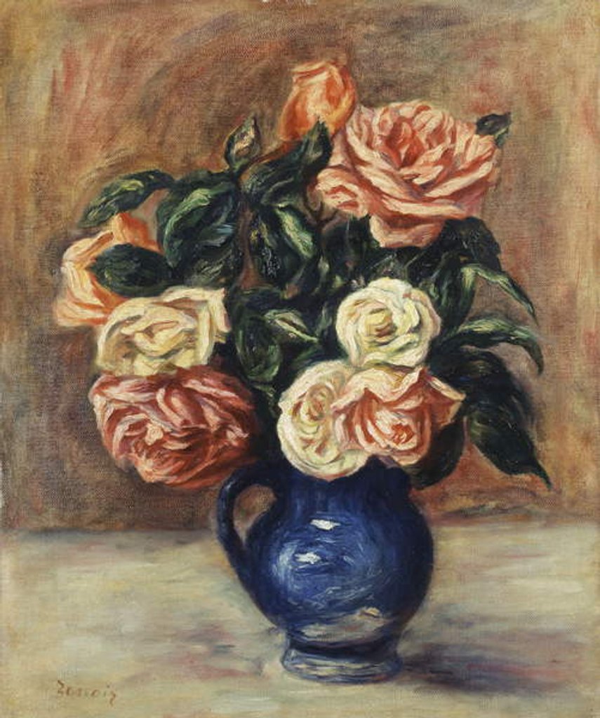 Detail of Roses in a Blue Vase, c.1900 by Pierre Auguste Renoir
