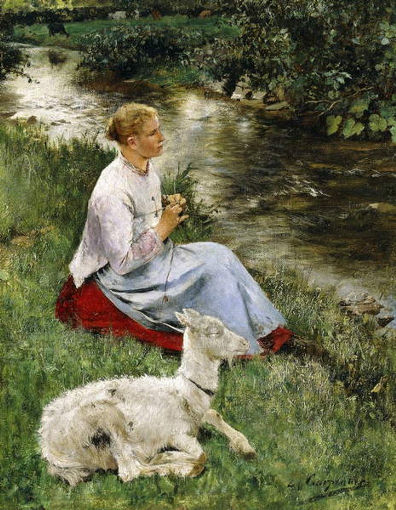 Detail of The Young Shepherdess by Evariste Carpentier