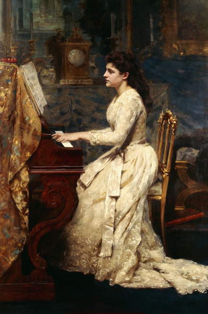 Detail of A Young Girl Playing a Piano, 1891 by Charles Edouard de Beaumont