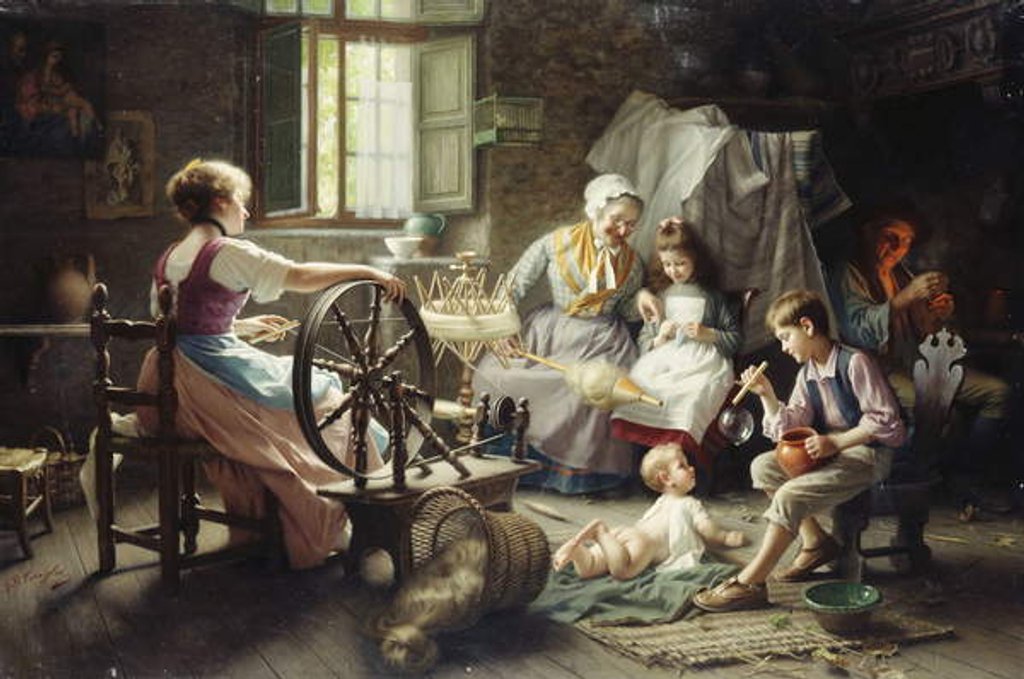 Detail of At the Spinning Wheel by Giovanni-Battista Torriglia