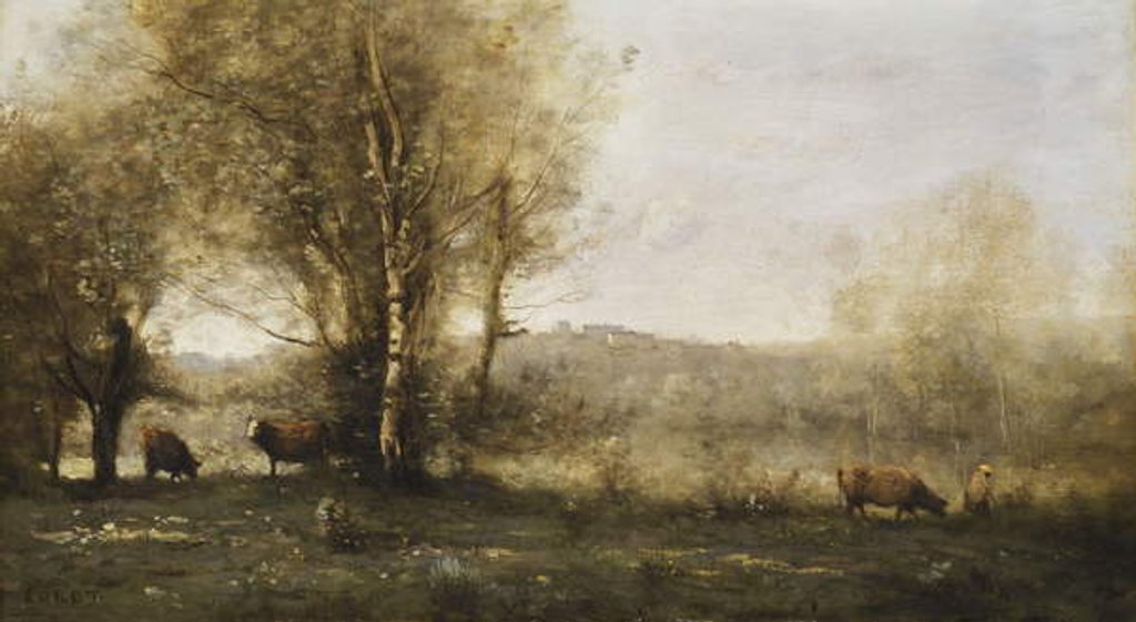 Detail of The Pond with Three Cows, c.1855-60 by Jean Baptiste Camille Corot
