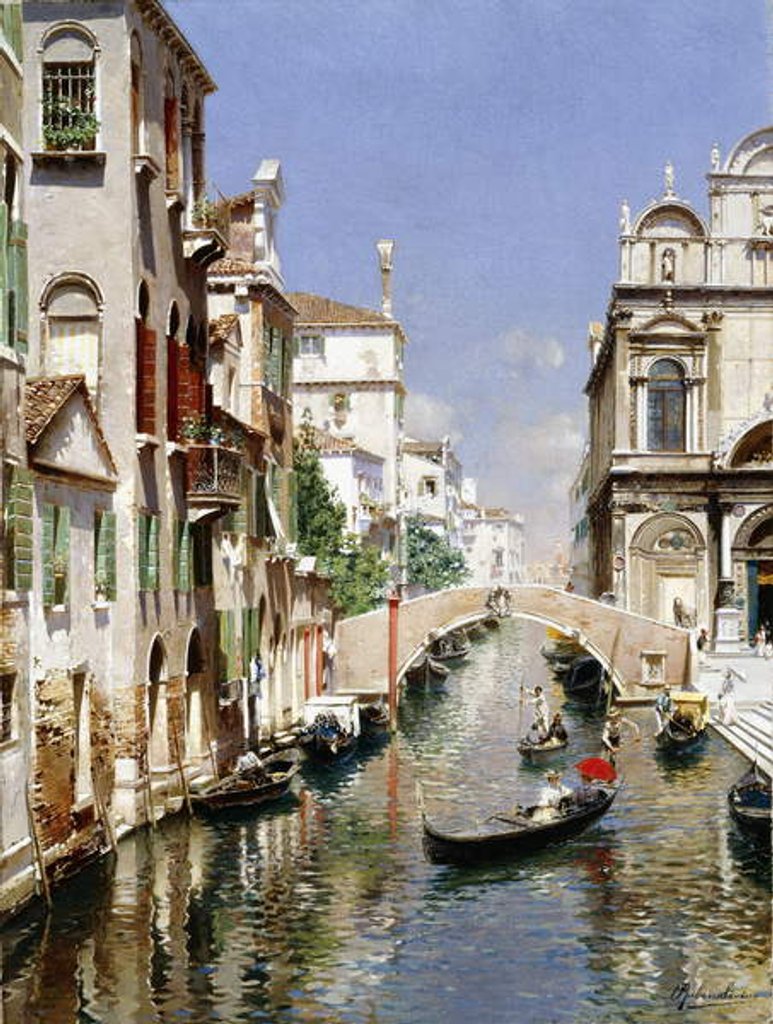 Detail of A Venetian Canal with the Scuola Grande di San Marco and Campo San Giovanni e Paolo, Venice by Rubens Santoro