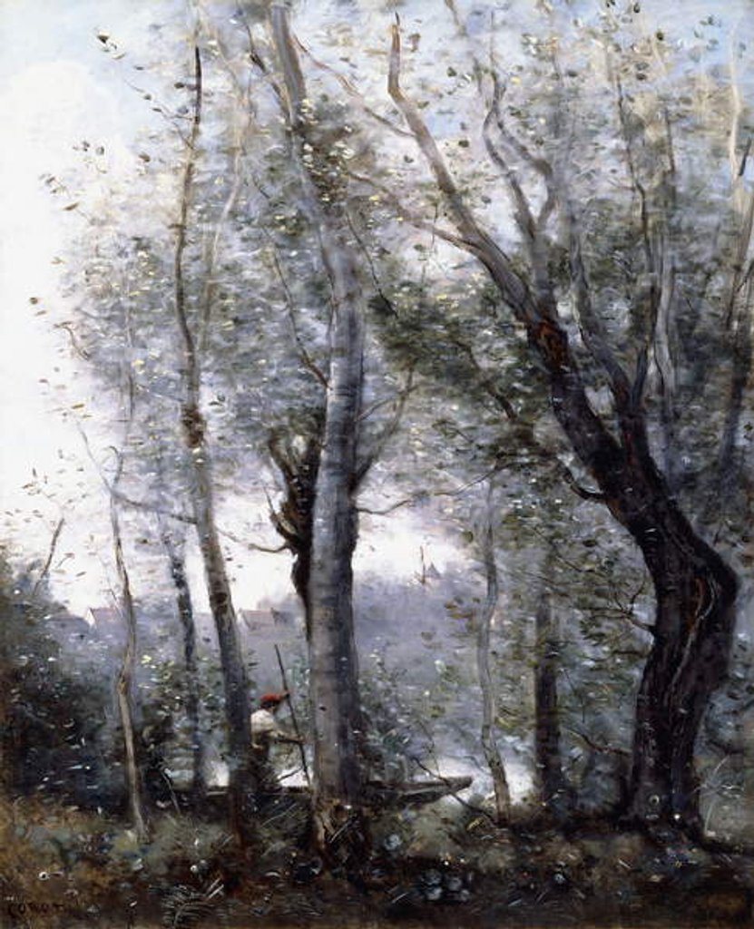 Detail of A Barge passing beind Trees on the Shore, 1865-70 by Jean Baptiste Camille Corot