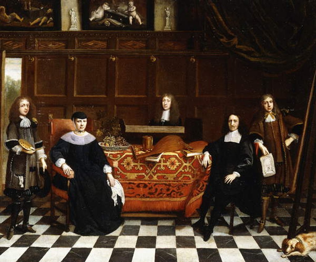 Detail of A Group Portrait of a Family seated around a Table draped with a Carpet, c.1665-70 by Gillis van (circle of) Tilborgh