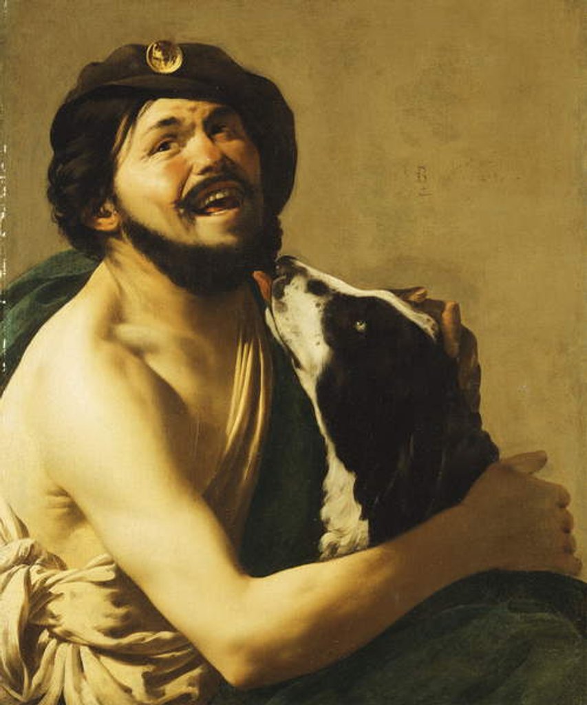 Detail of A laughing Bravo with a Dog, 1628 by Hendrick Ter Brugghen