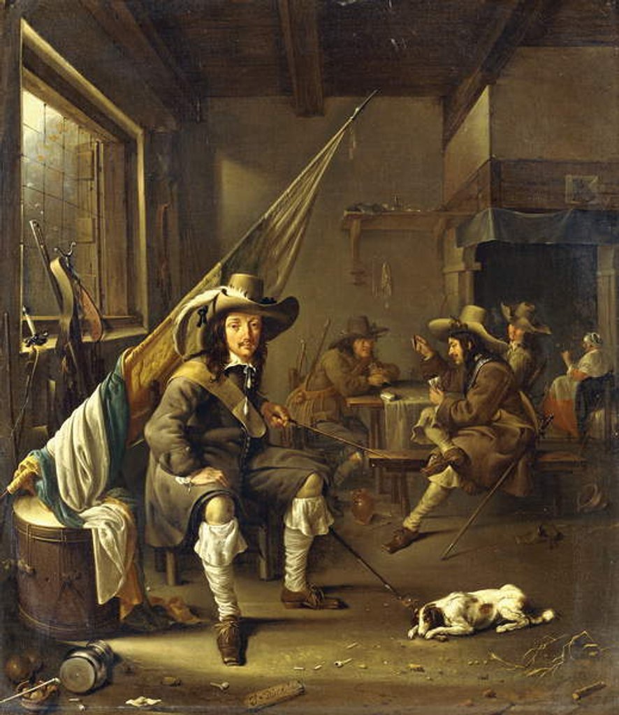 A Seated Cavalier with Soldiers playing Cards, 1655 by Jacob Duck