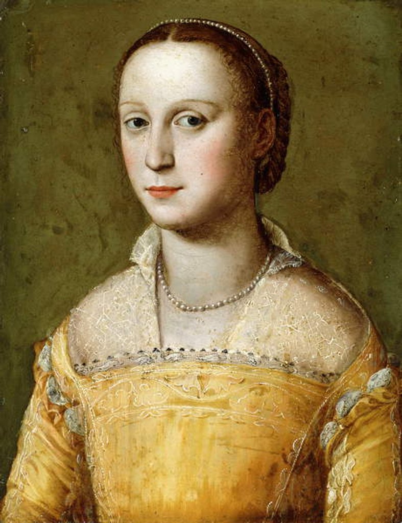 Detail of Portrait of Eleanora d'Este, half-length, wearing a Gold Dress by Alessandro Allori