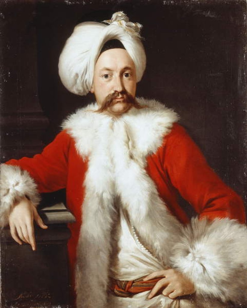 Detail of Portrait of a Gentleman standing, half-length, in oriental costume by Andrea Soldi