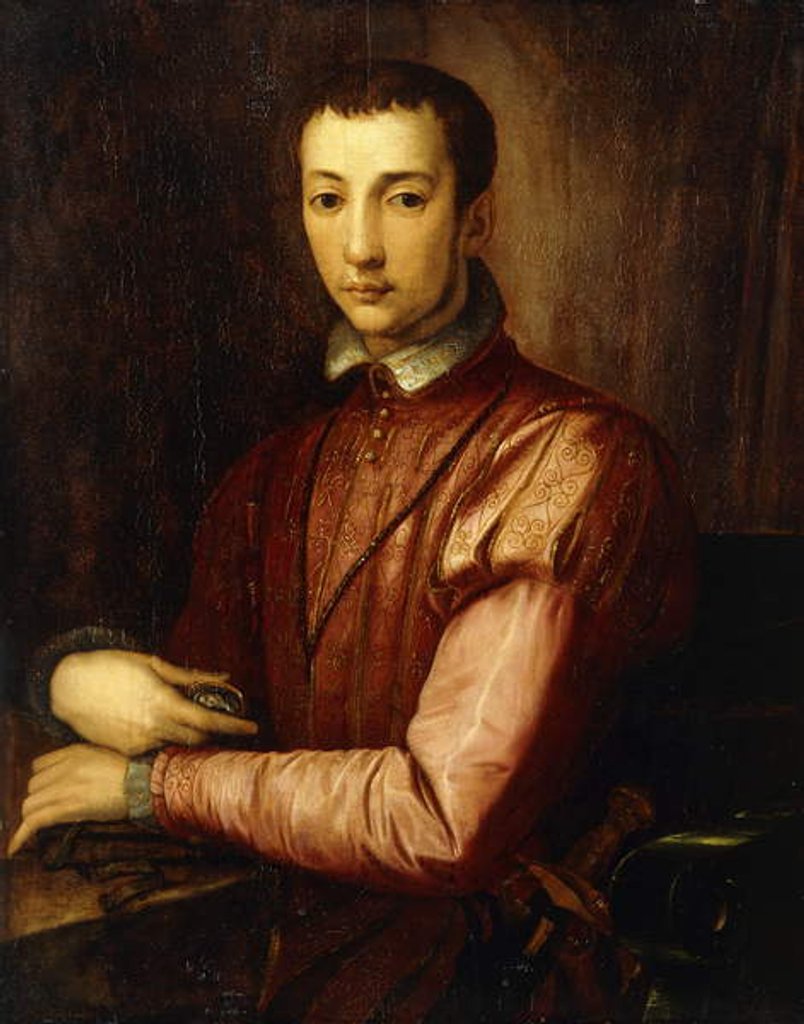 Detail of Portrait of Francesco I d'Medici seated half-length, wearing a Doublet with Slashed Sleeves by Alessandro Allori