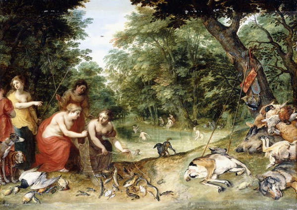 Detail of An Allegory of the Elements, Earth, Air and Water: Nymphs bathing in a wooded Glade with Trophies of the Hunt nearby, c.1621 by Jan & Balen Hendrik van Brueghel