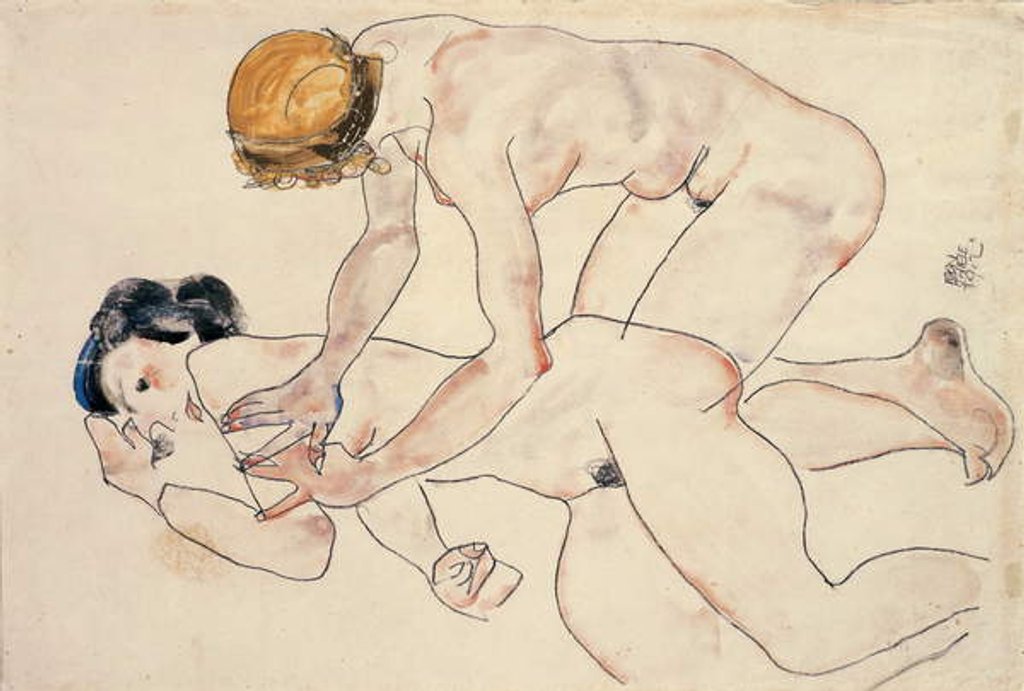 Detail of Two female nudes, reclining and kneeling, 1912 by Egon Schiele