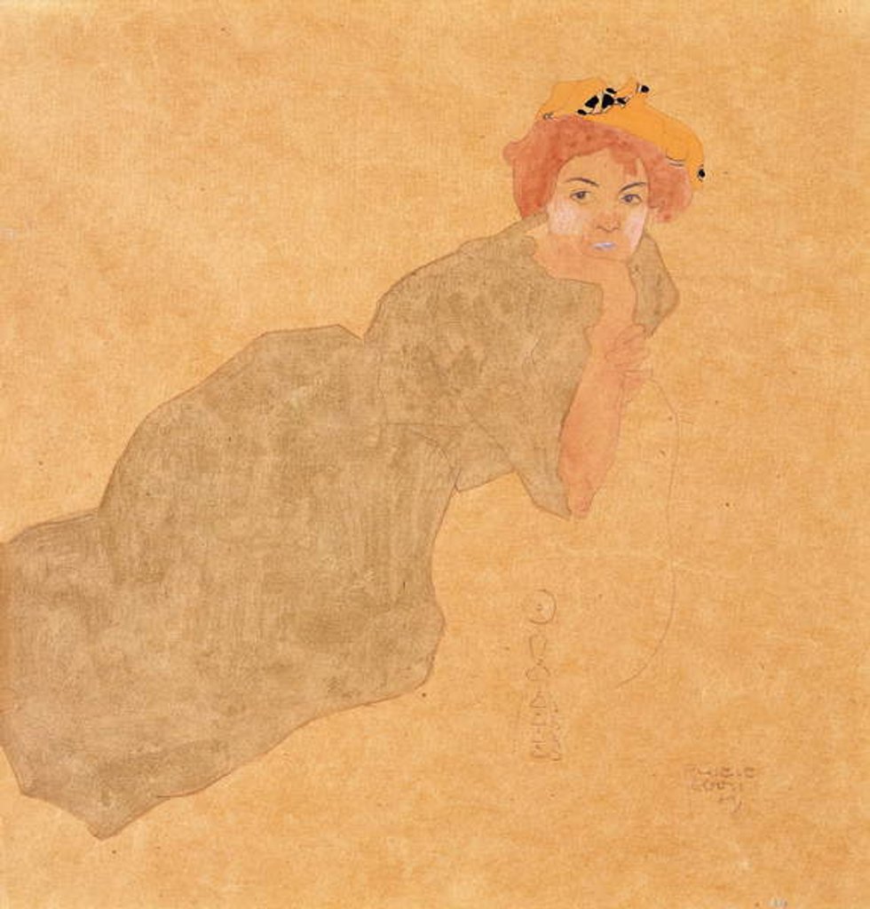 Detail of Girl in olive coloured dress with propped arm, 1908 by Egon Schiele
