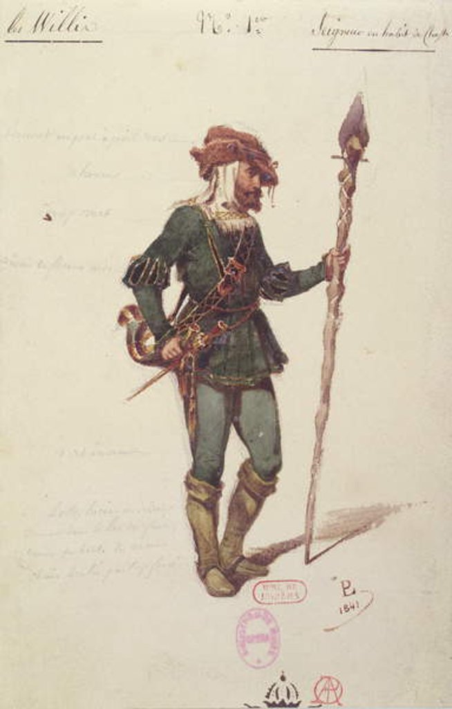 Detail of Hunting costume design for 'Giselle' by Adolphe Adam c.1841 by Paul Lormier