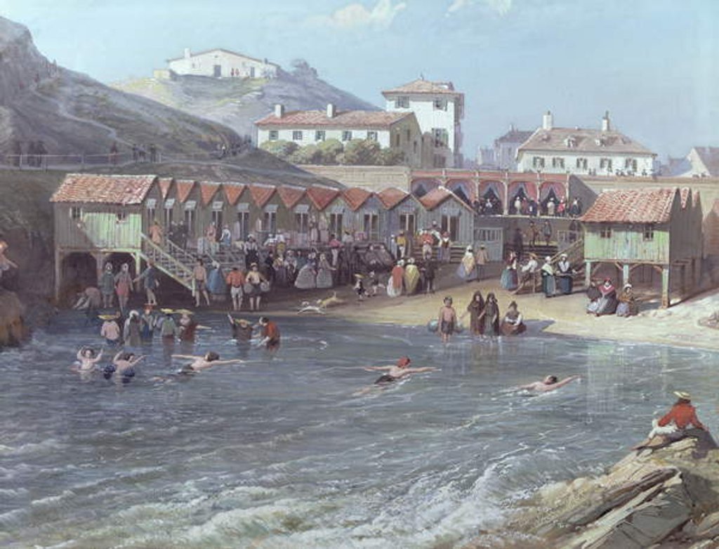 Detail of The Beginning of Sea Swimming in the Old Port of Biarritz, 1858 by Jean Jacques Alban de Lesgallery