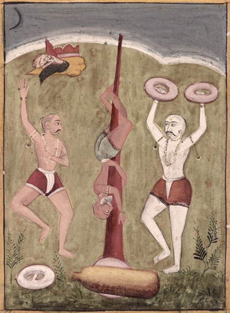 Detail of Acrobats performing physical feats by Indian School