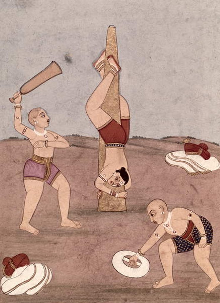 Detail of Acrobats performing physical feats by Indian School