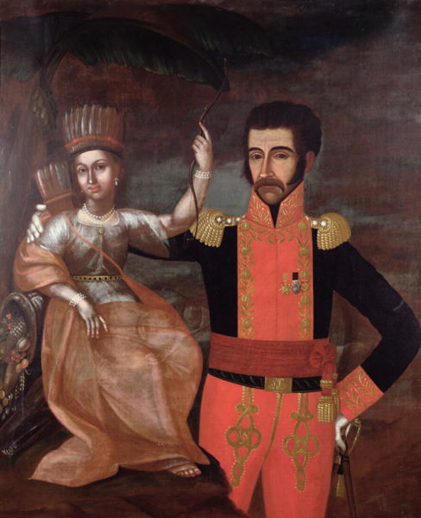 Detail of Simon Bolivar and a Native American Woman by School Spanish