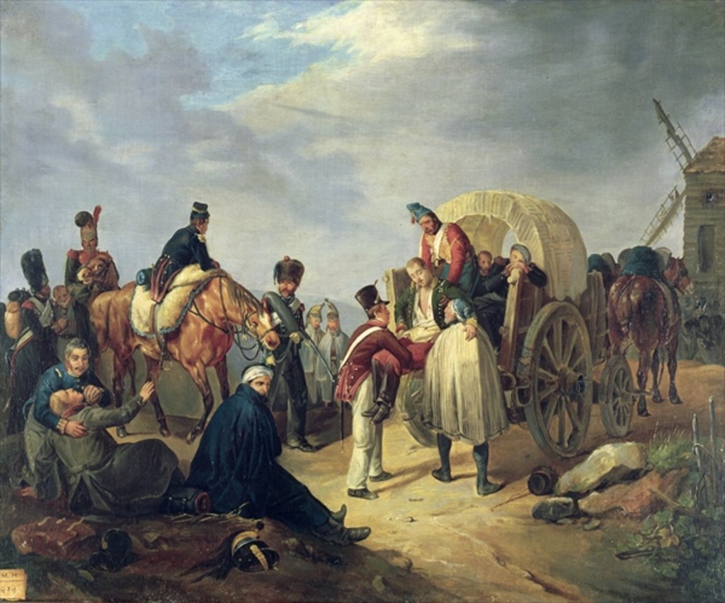 Detail of Transporting wounded soldiers during the Napoleonic wars by French School