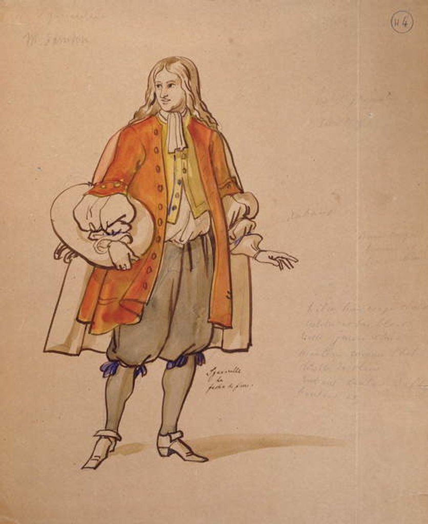 Detail of Costume design for an 1847 production of 'Don Juan' by Moliere at the Comedie Francaise by Achille Deveria