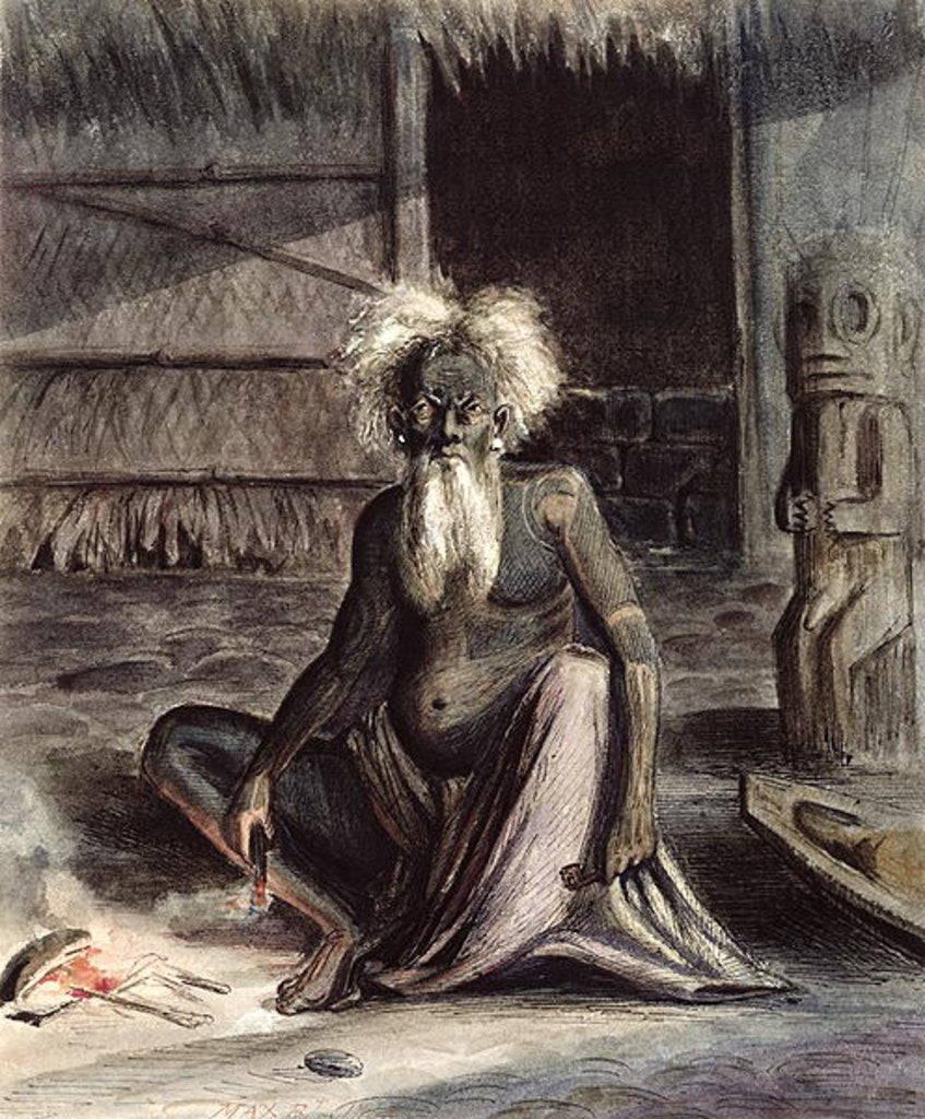 Detail of Old man of Tahiti seated near a Tiki, c.1841-48 by Maximilien Radiguet