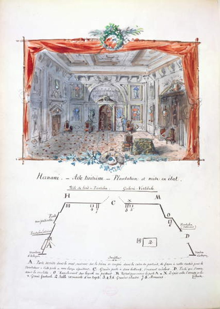 Detail of Set design and stage directions for an 1877 production of 'Hernani' by Victor Hugo, 1879 by Valnay Pere et fils