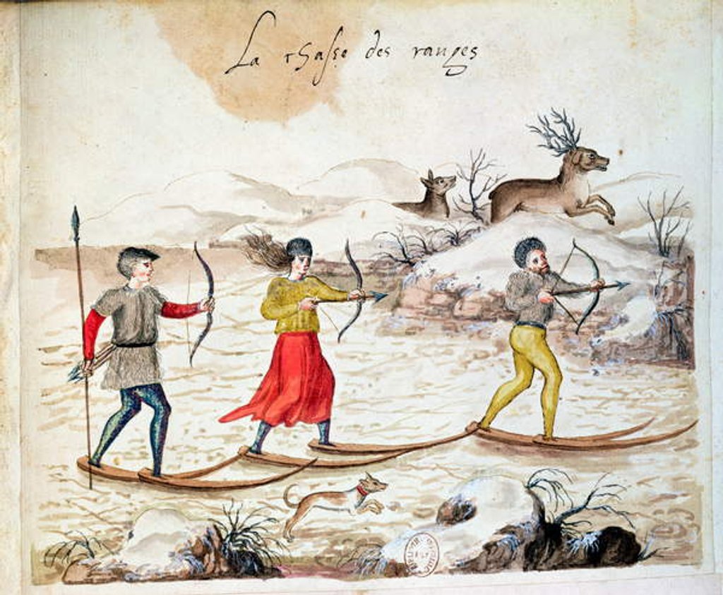 Hunting deer on skis by French School