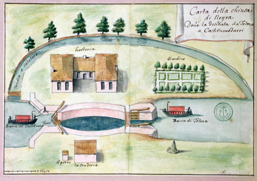 Detail of Drawing of the lock at Negra on the Canal du Midi by Francois Andreossy