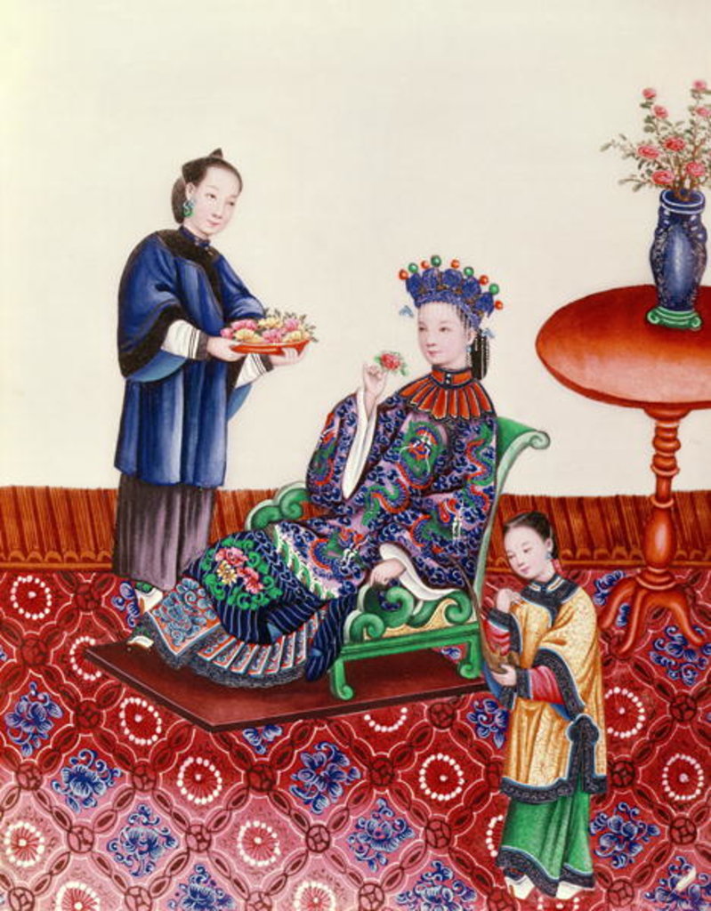 Detail of Elegant Chinese lady smelling a flower by School Chinese