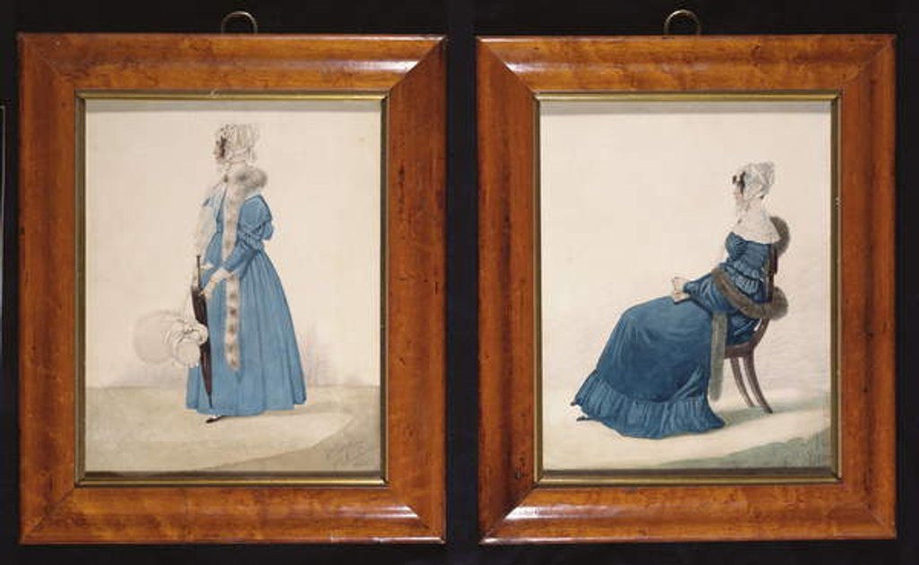 Two portraits of a Seated and a Standing Lady in Blue Dresses, c.1830 by Richard Dighton
