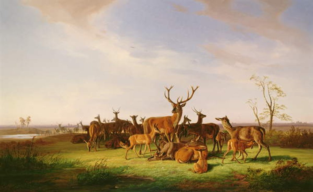 Detail of A Herd of Deer in a Sunlit Pasture by Theodor Julius Kiellerup