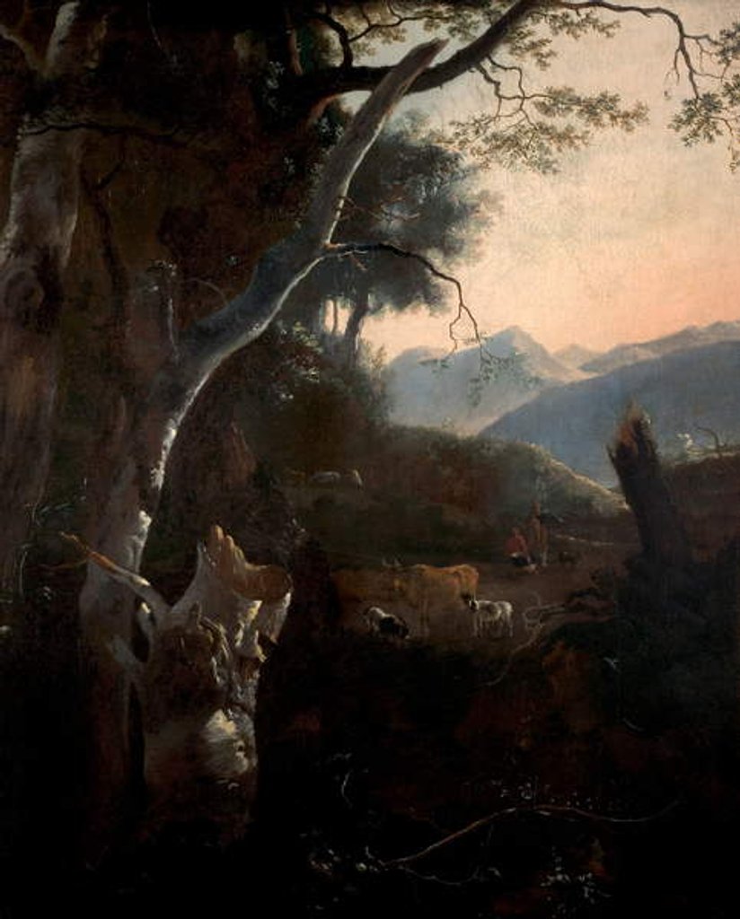 Detail of Mountainous Landscape with Peasants, Cows and Goats by Adam Pynacker