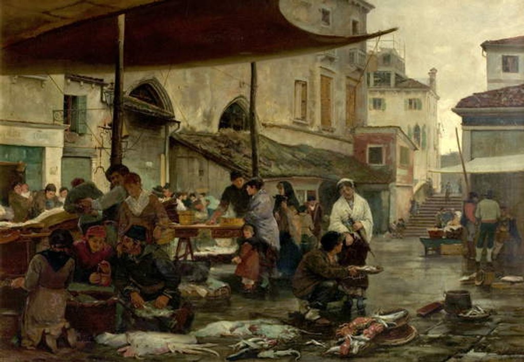 Detail of The Fish Market, Venice, Italy, 1881 by William H. Jobbins