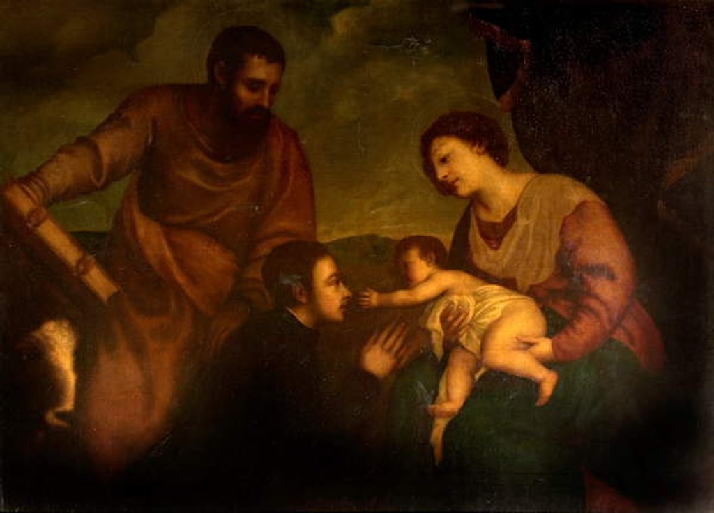 Detail of Madonna and Child with St Mark by Titian (after)