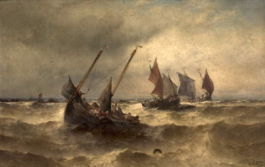 Detail of Fishing Boats at Sea by Theodore Weber