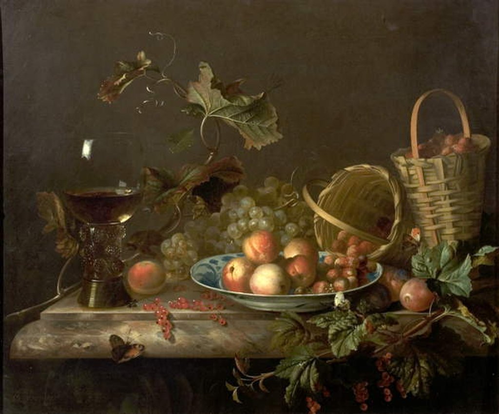 Detail of Fruit Piece with Wine Glass, 1692 by Barend or Bernardus van der Meer