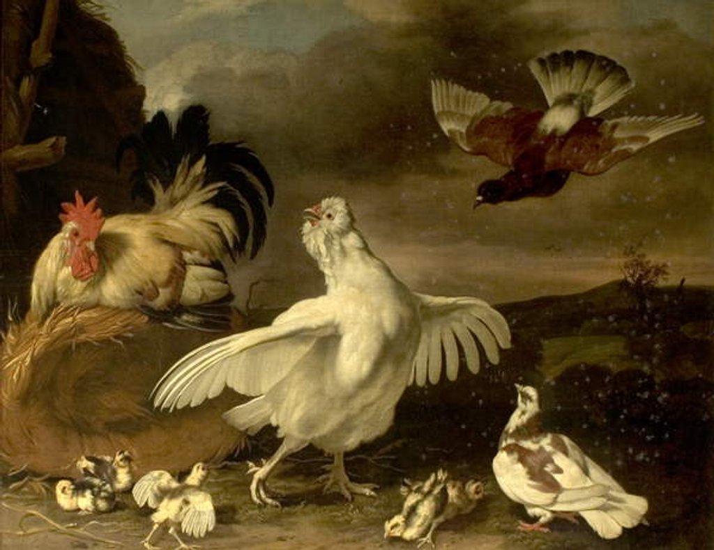Detail of Cock and Hen with Chickens and Pigeons by Johannes Spruyt