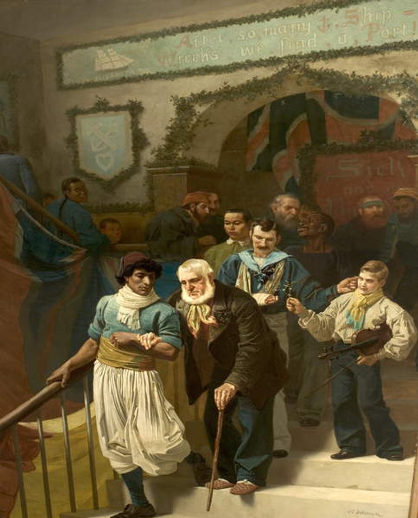 Detail of Friends in Adversity, Christmas Day at the Dreadnought Hospital, Greenwich, 1880 by John Charles Dollman